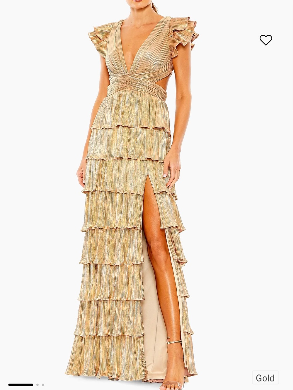 Ieena for Mac duggal gold ruffle tiered criss cross lace up gown NWT SZ 0